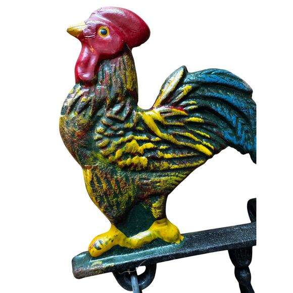 Vintage Cast Iron Rooster Dinner Bell Wall Mounted Hand Painted Door Bell - Picture 3 of 6